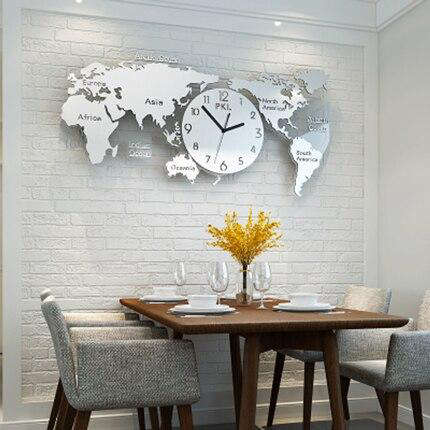 Grote wandklok wereldkaart voor woonkamer