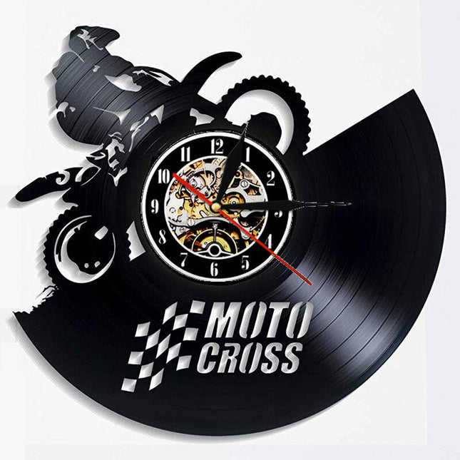 Wandklok motocross van vinyl plaat
