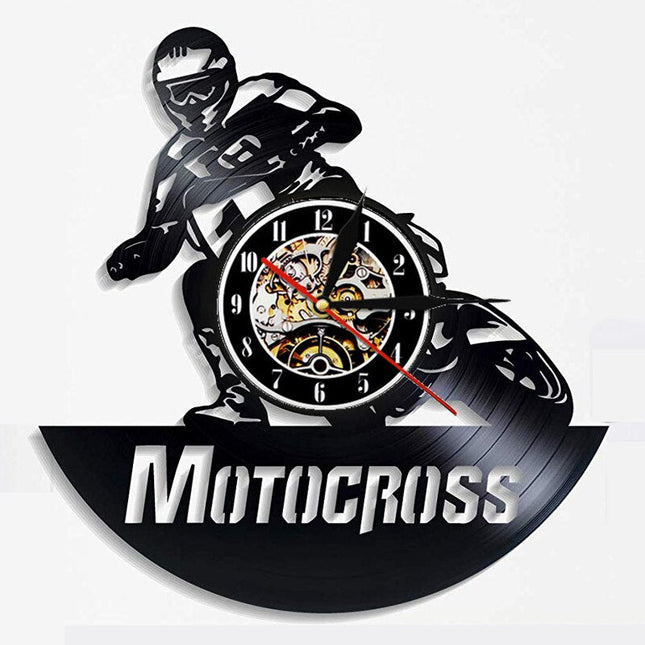 Wandklok motocross van vinyl plaat