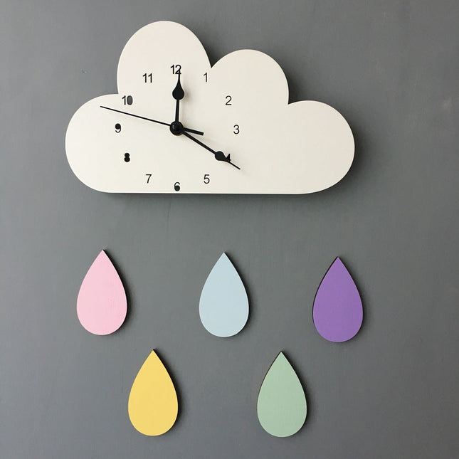 Kinderkamer wandklok wolk met gekleurde regen