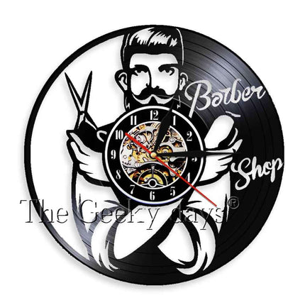 Barber shop vinylplaat klok voor kapper