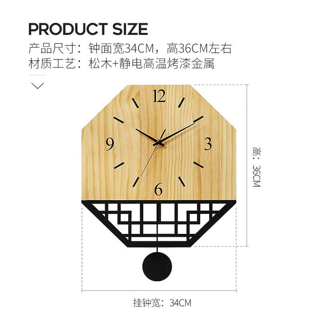 Houten wandklok Japans design met slinger
