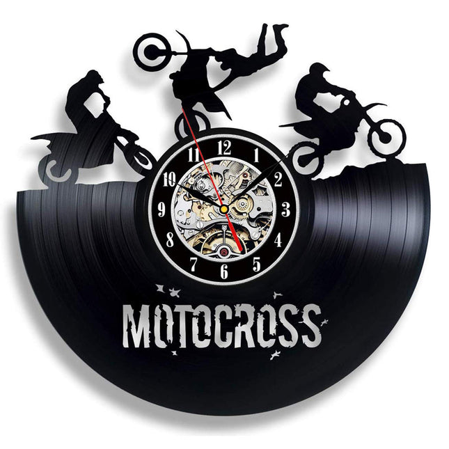 Wandklok motocross van vinyl plaat