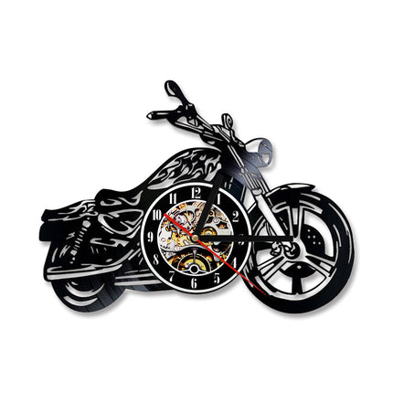Stoere vinyl wandklok voor motorrijders