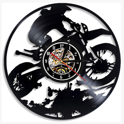 Wandklok motocross van vinyl plaat