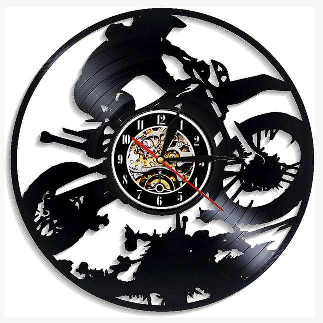 Wandklok motocross van vinyl plaat