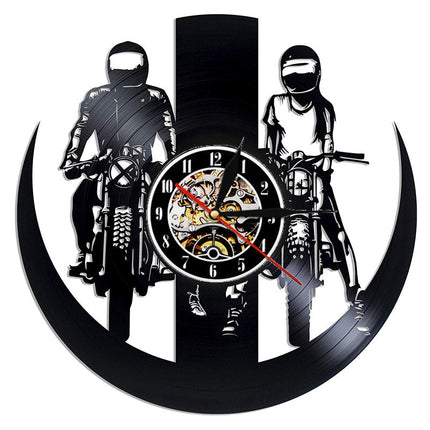 Wandklok motocross van vinyl plaat