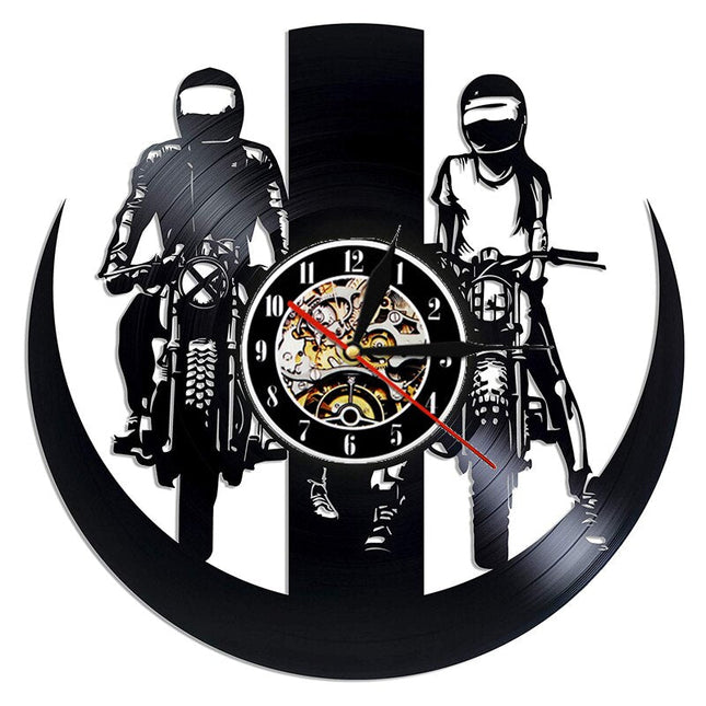 Wandklok motocross van vinyl plaat