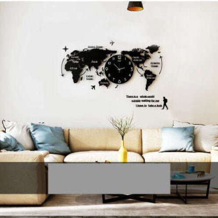 Grote wandklok wereldkaart voor woonkamer