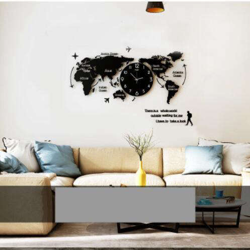 Grote wandklok wereldkaart voor woonkamer
