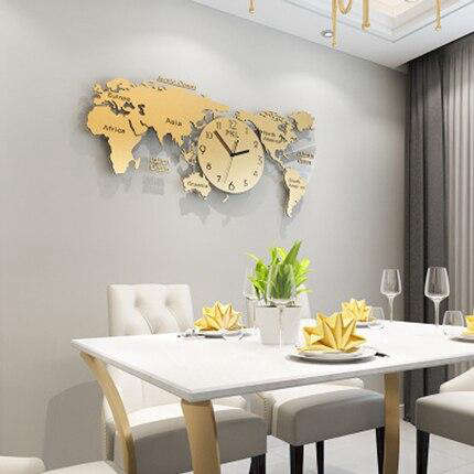 Grote wandklok wereldkaart voor woonkamer