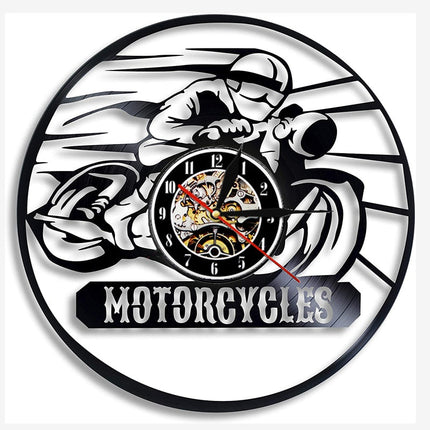 Wandklok motocross van vinyl plaat