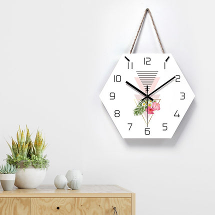 Zeshoekige wandklok geometrische bloemen