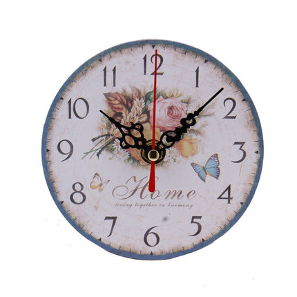 Vintage houten wandklok met bloemen