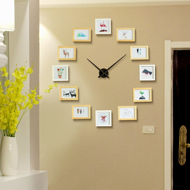 Moderne DIY wandklok met fotolijsten