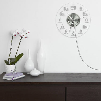 Periodiek systeem wandklok met led licht