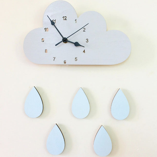 Kinderkamer wandklok wolk met gekleurde regen