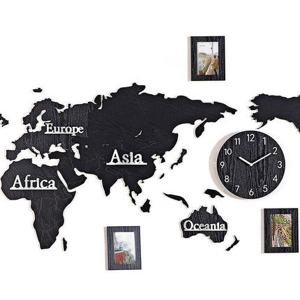 Houten wereldkaart sticker klok decoratie