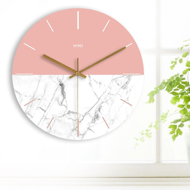 Houten wandklok roze en wit marmerlook