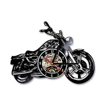 Stoere vinyl wandklok voor motorrijders