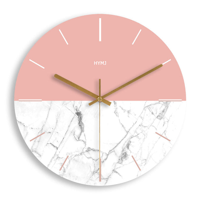 Houten wandklok roze en wit marmerlook