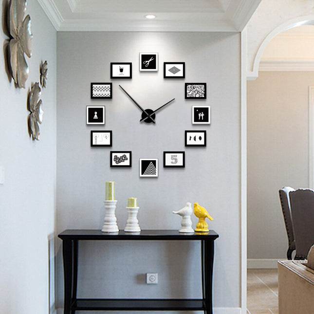 Moderne DIY wandklok met fotolijsten