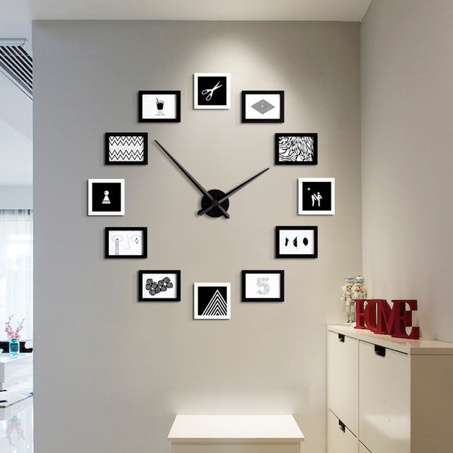 Moderne DIY wandklok met fotolijsten