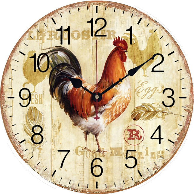 Landelijke houten keukenklok met haan
