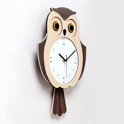 Houten wandklok uil met pendule