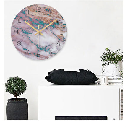 Luxe Wandklok Marmerpatroon Gouden Cijfers
