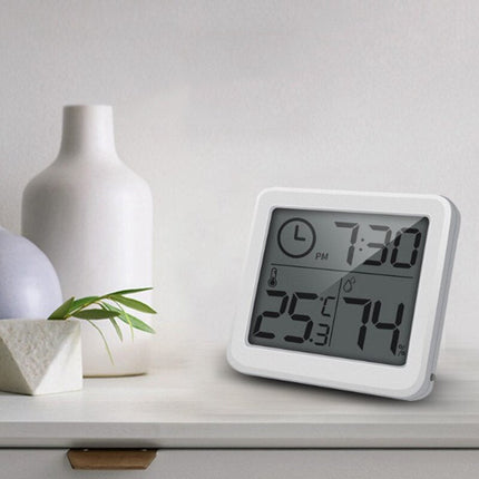 Witte digitale bureauklok met thermometer
