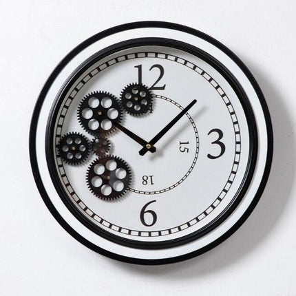 Steampunk wandklok zwart met gouden tandwielen