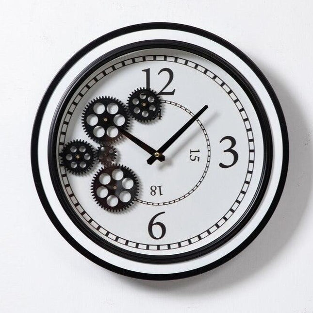 Steampunk wandklok zwart met gouden tandwielen