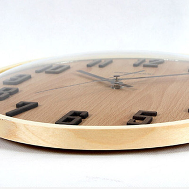 Houten wandklok met 3D houtlook cijfers