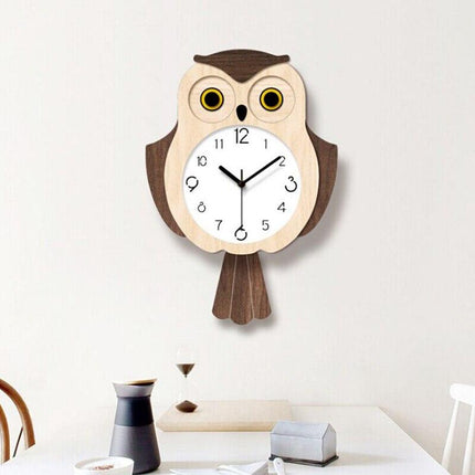 Houten wandklok uil met pendule