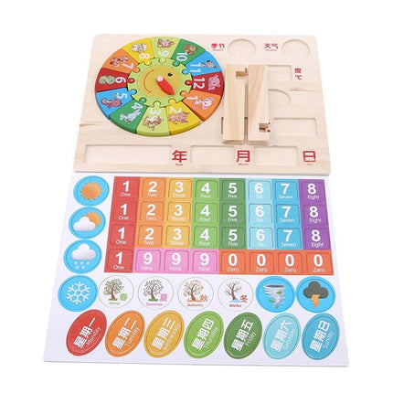 Houten leerklok en kalender speelgoed
