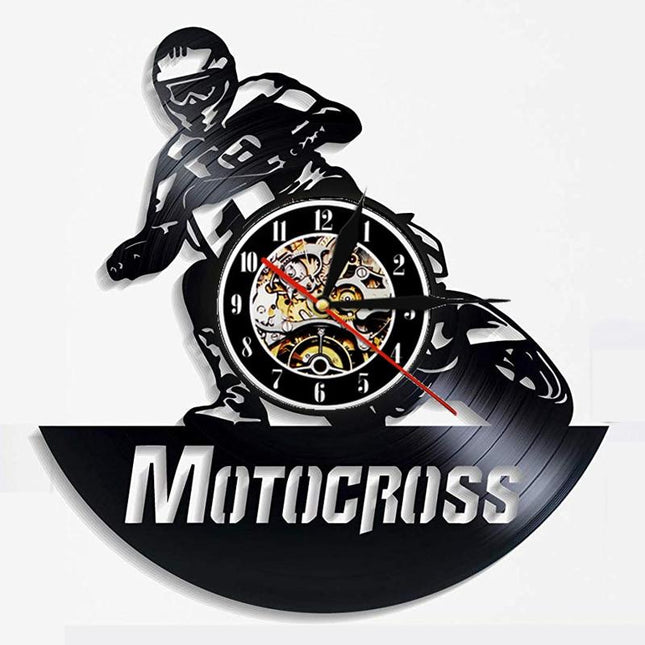 Wandklok motocross van vinyl plaat