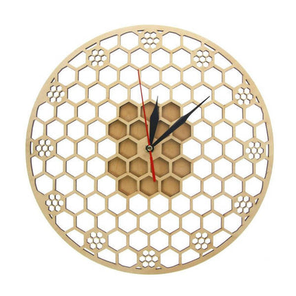 Houten wandklok met honingraat design