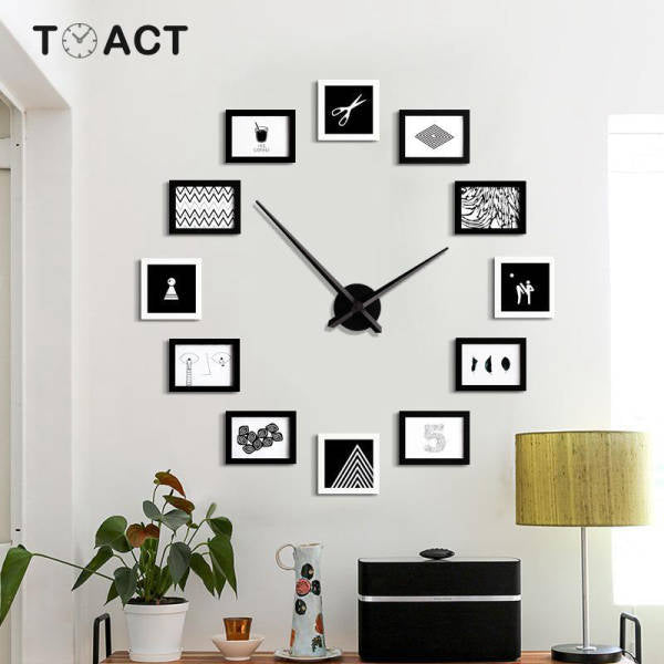 Moderne DIY wandklok met fotolijsten