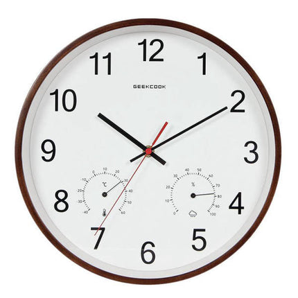 Houten wandklok met thermometer en hygrometer