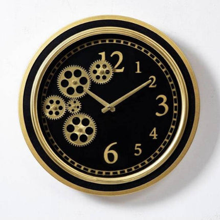 Steampunk wandklok zwart met gouden tandwielen