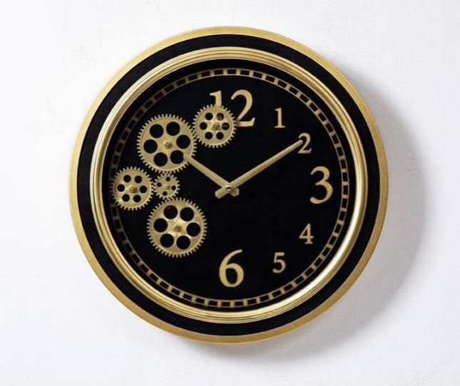 Steampunk wandklok zwart met gouden tandwielen
