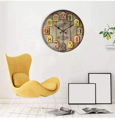 Grote houten wandklok rustieke stijl