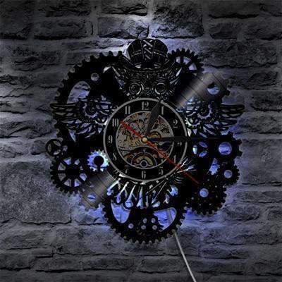 Steampunk LED wandklok uil tandwielen