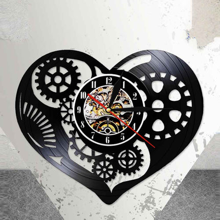 Steampunk wandklok hart van vinylplaat