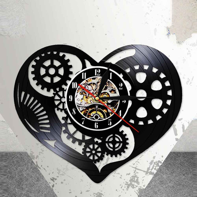 Steampunk wandklok hart van vinylplaat
