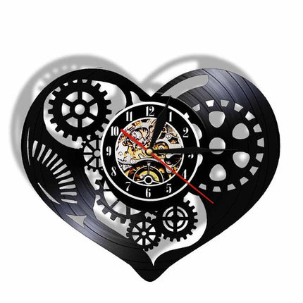 Steampunk wandklok hart van vinylplaat