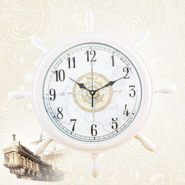 Grote wandklok stuurwiel nautisch design