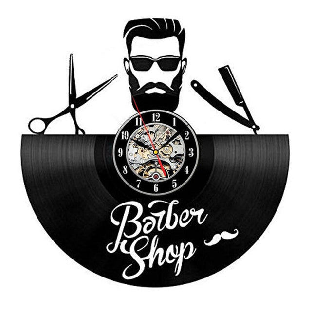 Barbershop thema vinyl wandklok