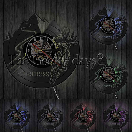 Wandklok motorcross design van vinylplaat